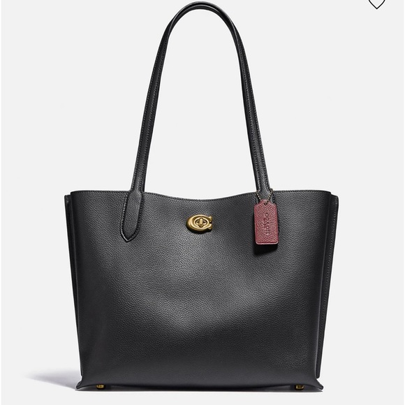 Coach Handbags - Coach Black Leather Tote with Burgundy Tag and Gold Hardware